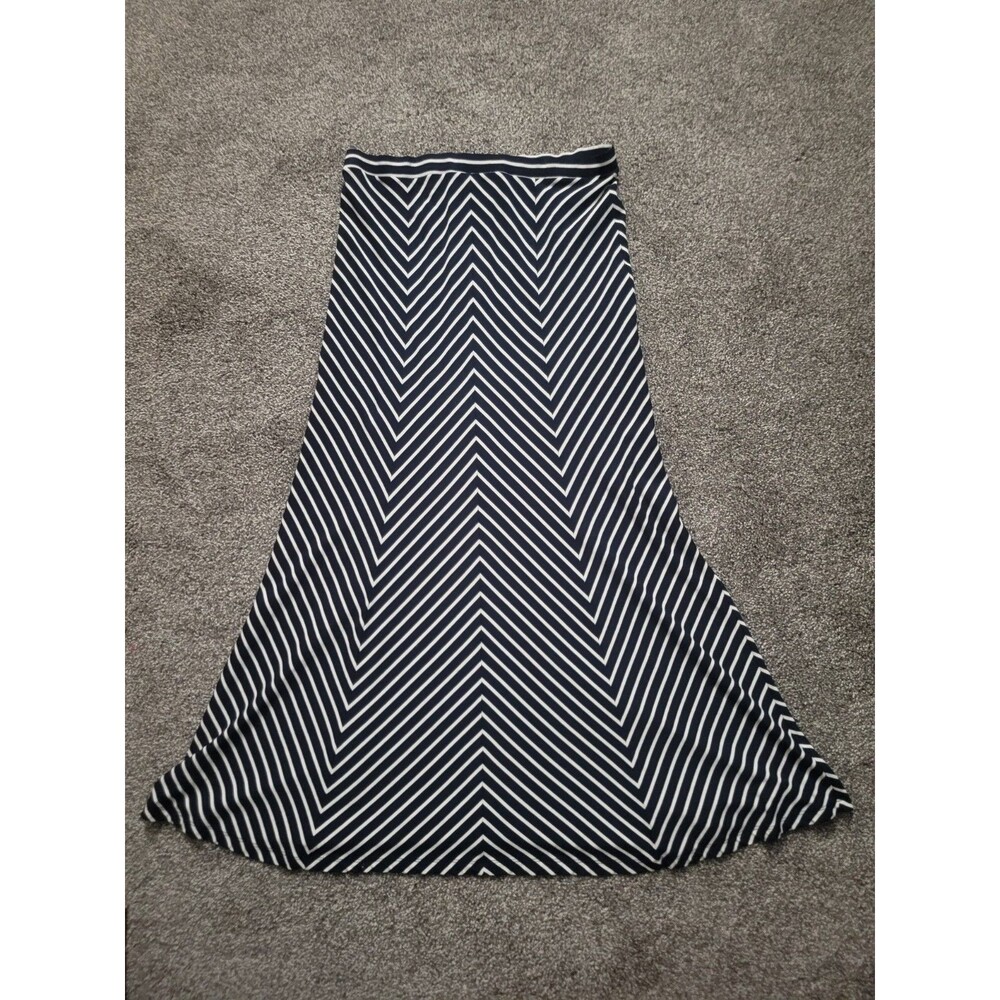 Ann Taylor Long Black Tan Chevron Stripe Maxi Skirt Sz M Flowy Career Classic
